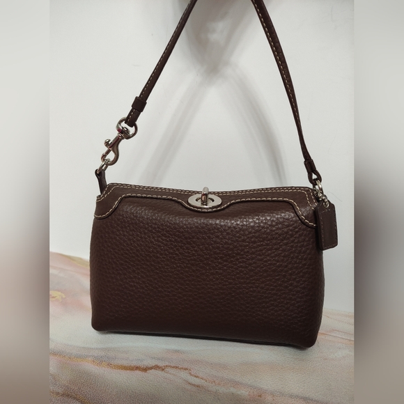 Coach Handbags - Coach F42831 Legacy Leather Turnlock Wristlet Mini Handbag Mahogany Brown
